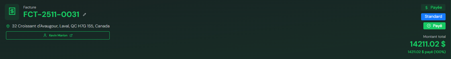 Capture d'écran du déboursé progressif